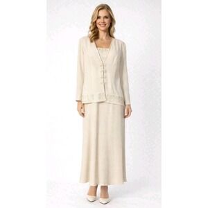 Ursula of Switzerland Ivory Long Dress & Jacket Mother Of The Bride Size 4 USA